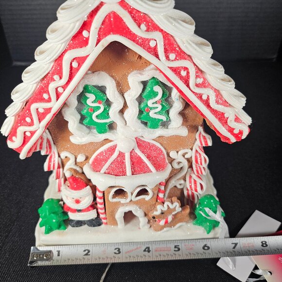 Claydough Light Up LED, Gingerbread House With Santa And Reindeer 9" Tall - Picture 9 of 14